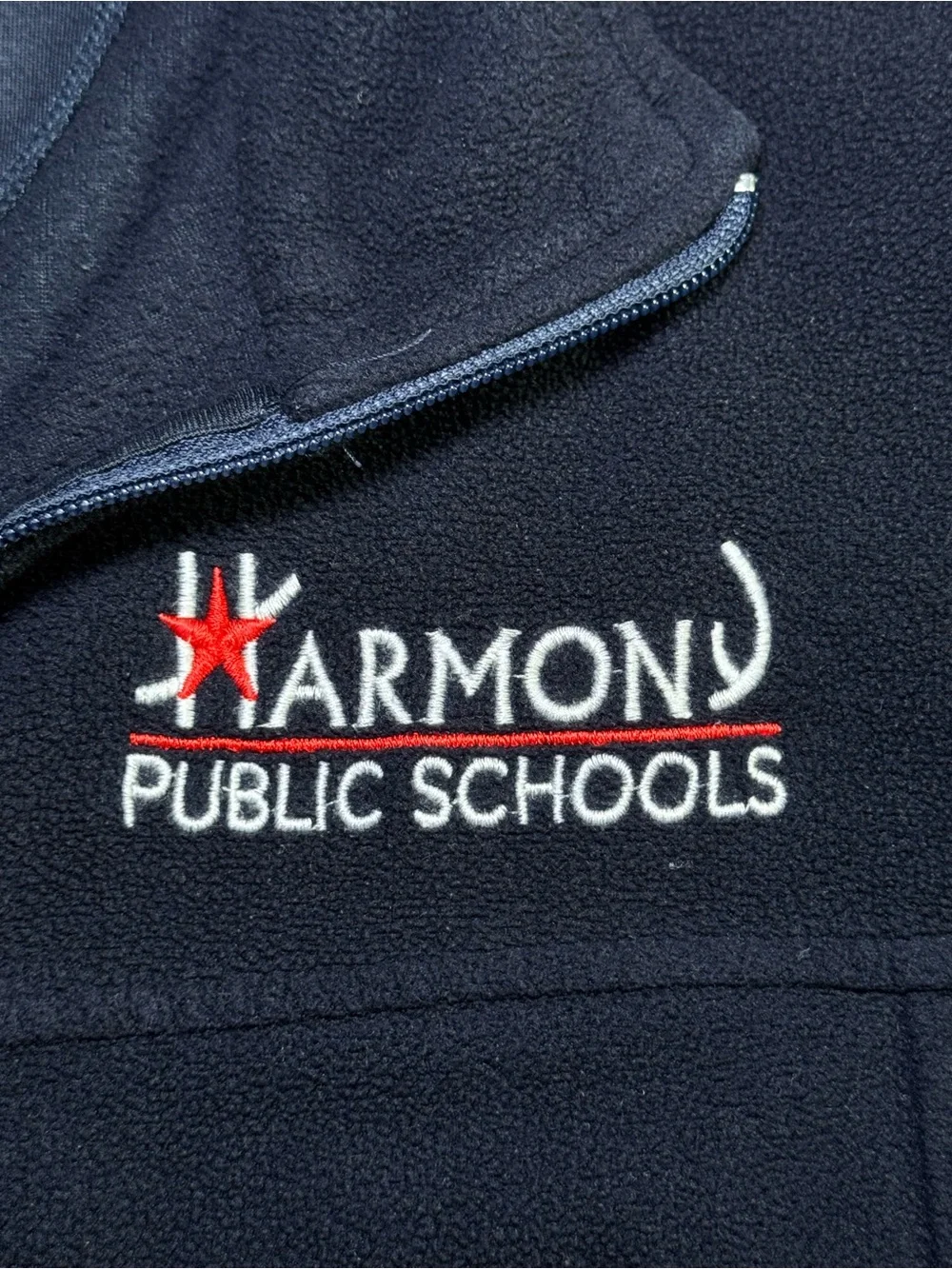 Harmony Public Schools Navy Fleece Jacket Size Youth XL full Zipper closure